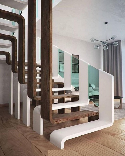 عکس مدل راه پله مدرن ساخت شیشه و چوب
